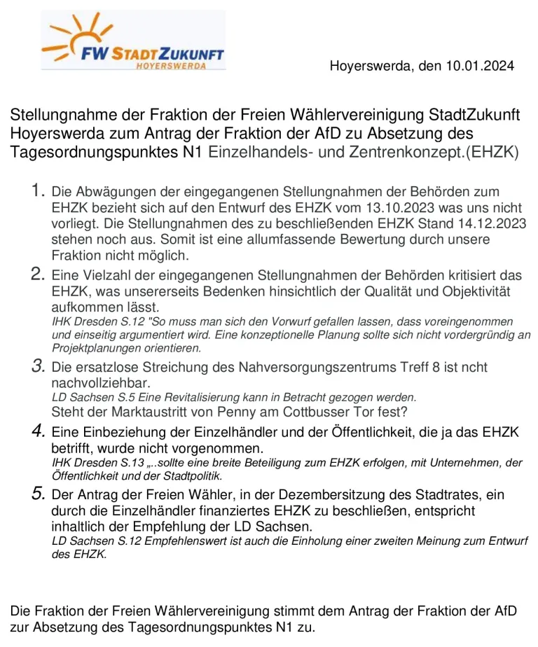 FW StadtZukunft Hoyerswerda